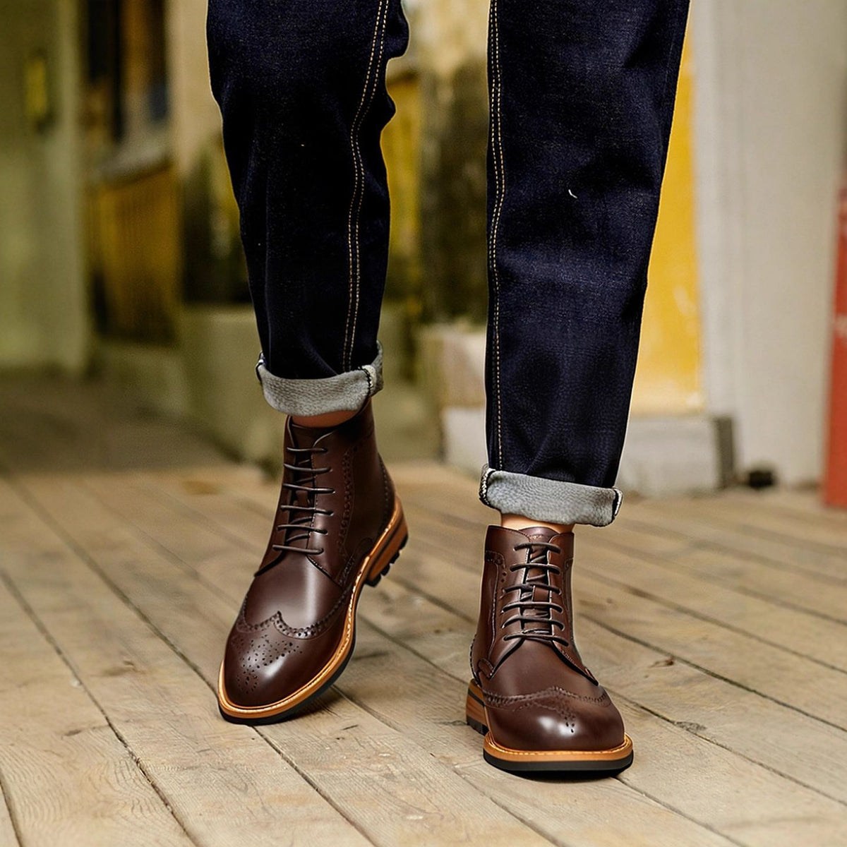 Men's Leather Wingtip Brogue Back-Zip Ankle Dress Boots