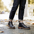 Cap Toe Leather Contrast-Welt Lace-Up Boots for Men