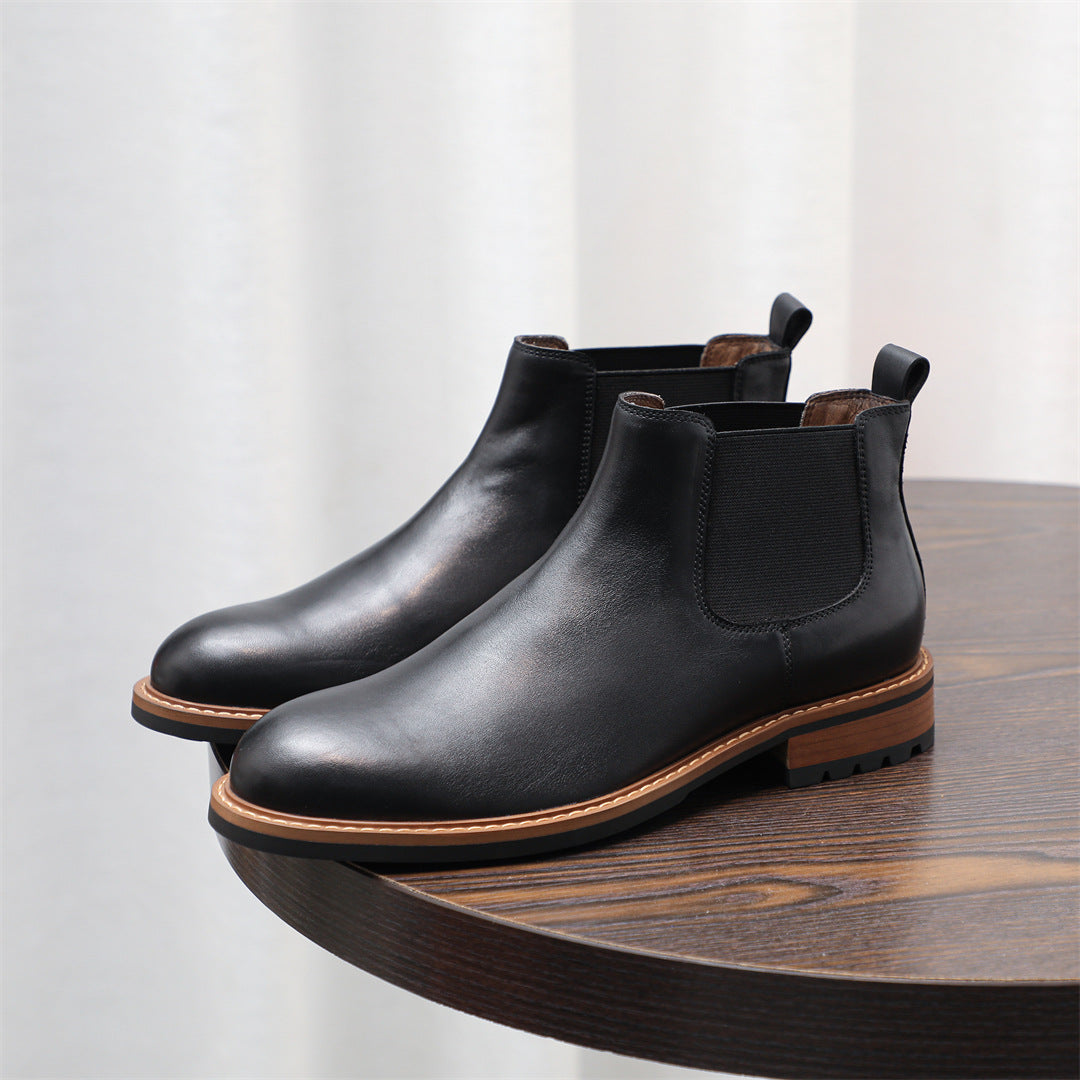 Men's Leather Contrast Welt Lug Sole Chelsea Dress Boots
