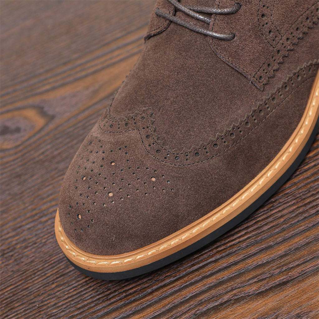 Wingtip Brogue Suede Back-Zip Lace-Up Boots for Men