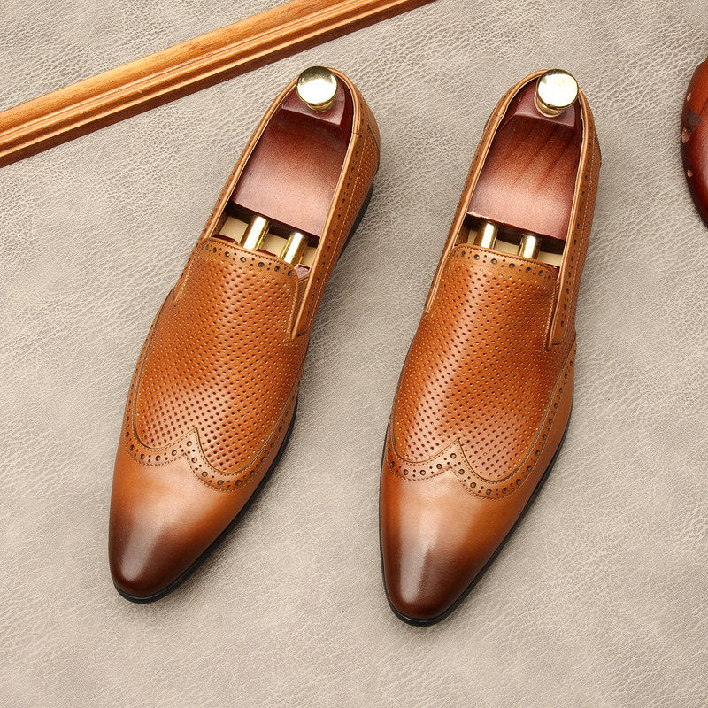 Chaussures habillées pour homme en cuir gaufré, à enfiler - Style britannique, bout pointu, tenue de ville formelle