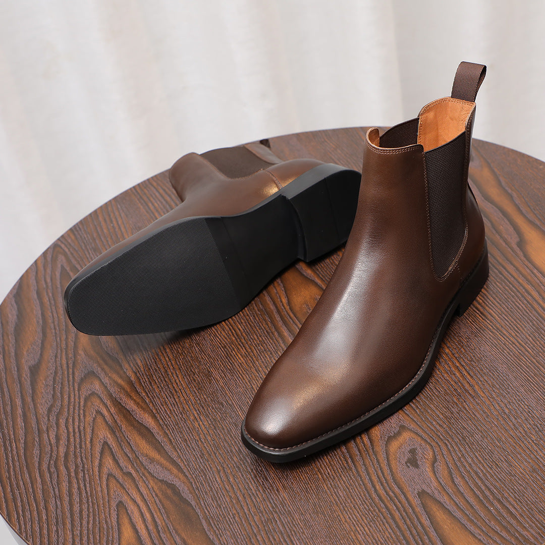 Pointed Plain Toe Leather Chelsea Boots for Men