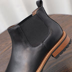Round Plain Toe Leather Lug Chelsea Boots for Men