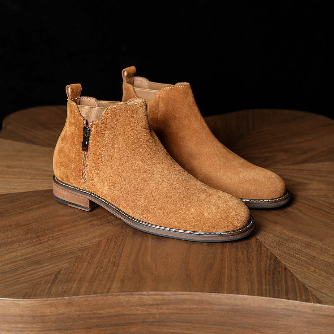 Men's Suede Plain Toe Side-Zip Chelsea Ankle Boots