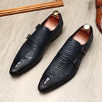 Men's Scaly Twin-Buckle Shoes: Fashion Elite-Groomsman Dress Shoes