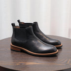 Men's Leather Contrast Welt Lug Sole Chelsea Dress Boots
