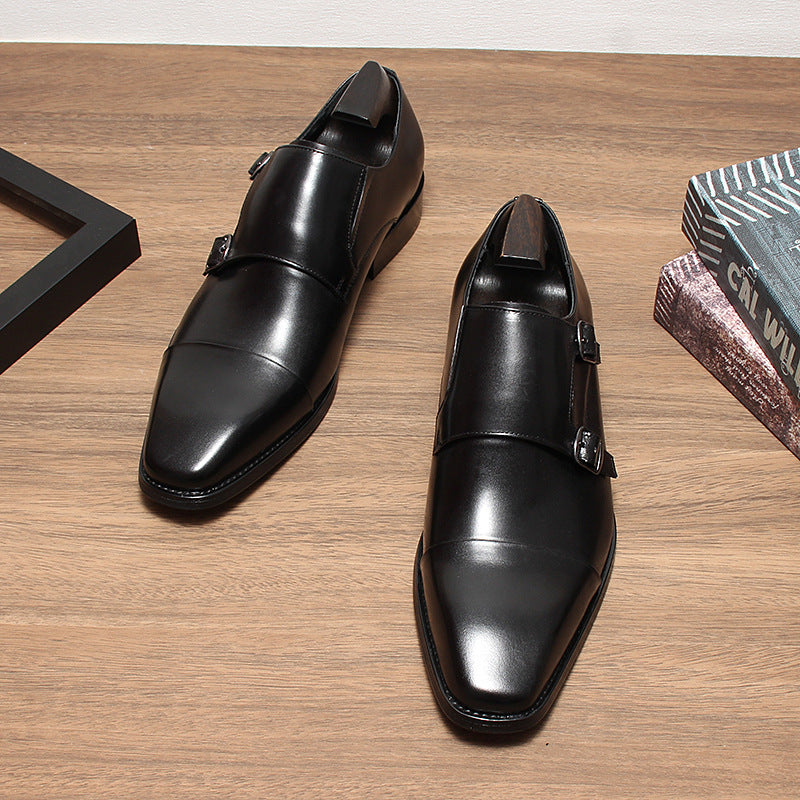 Fashion Men's Double Buckle Dress Shoes Genuine Leather