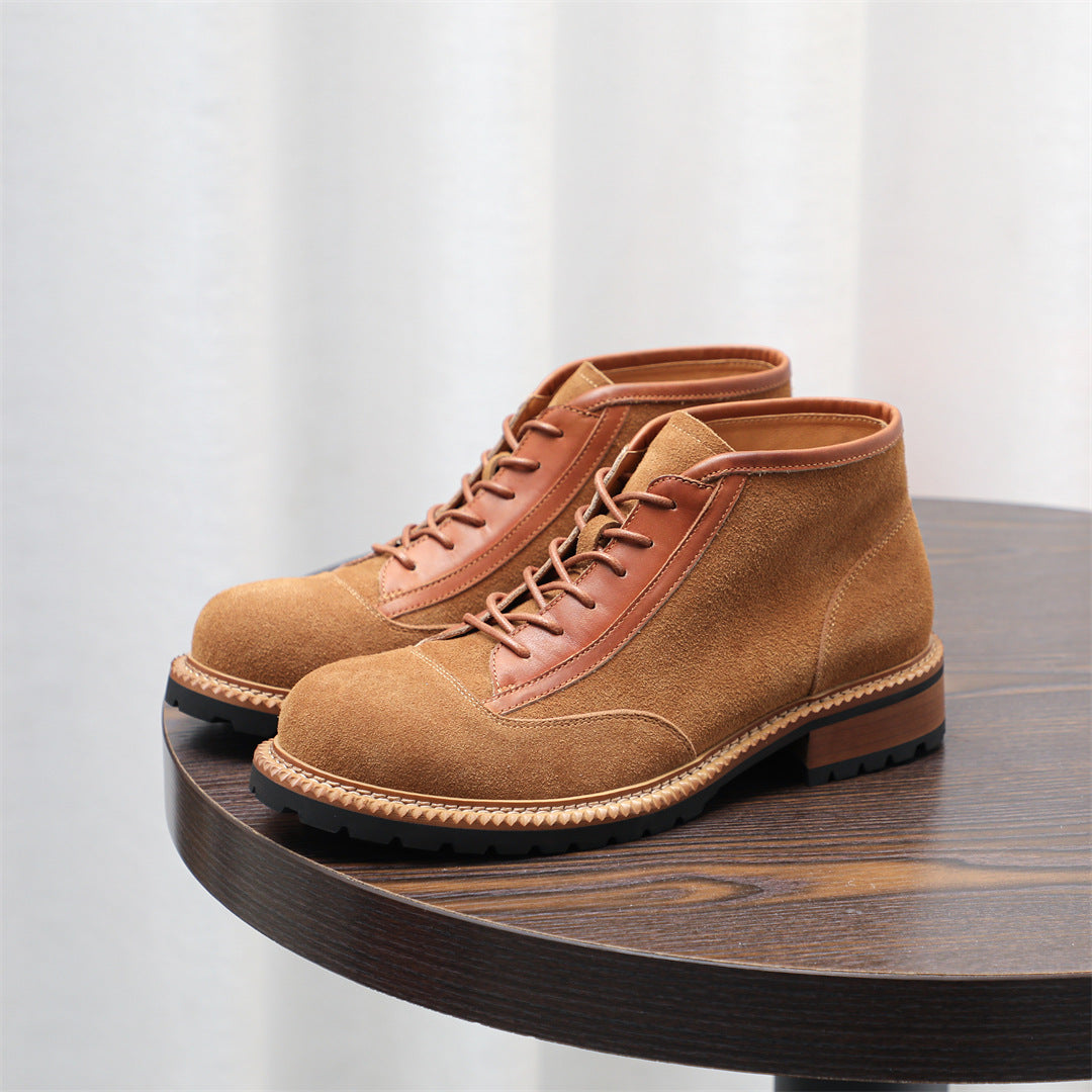 Men's Suede Leather-Trim Lug Sole Lace-Up Ankle Boots