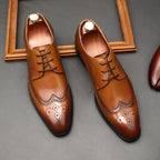all leather men's Brogue dress shoes Business Lace-up Derby shoes