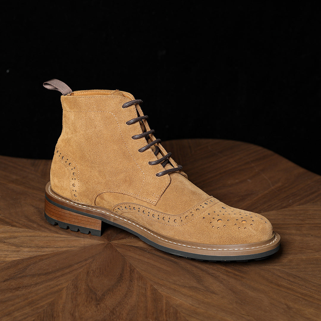 Men's Suede Wingtip Brogue Lace-Up Ankle Dress Boots