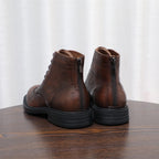 Burnished Wingtip Brogue Leather Back-Zip Boots for Men