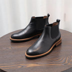 Men's Leather Contrast Welt Lug Sole Chelsea Dress Boots