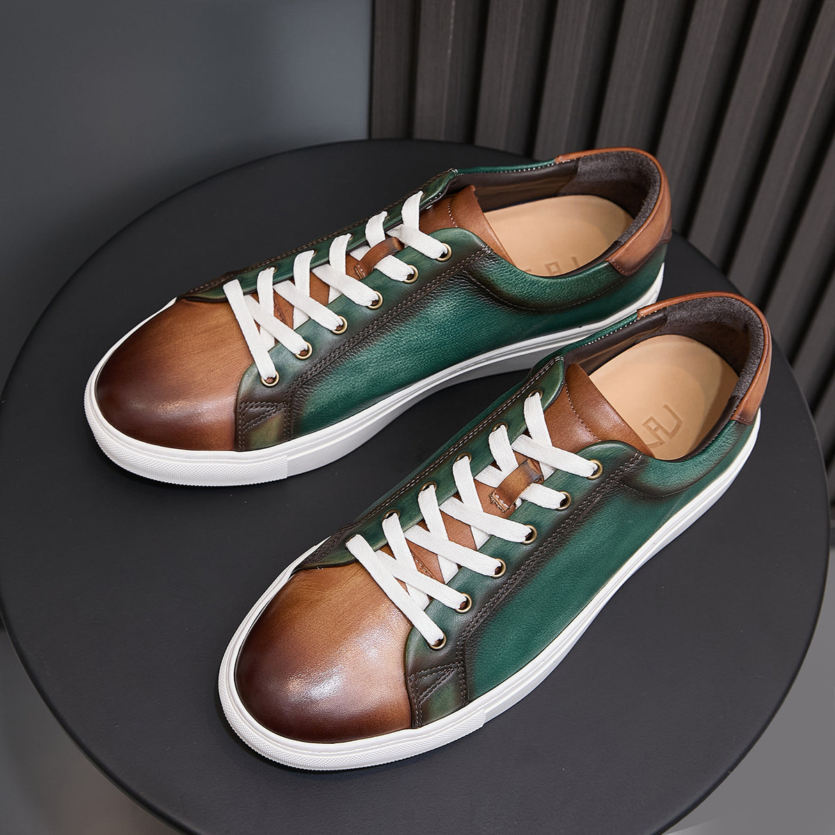 Men's Premium Two-Tone Patina Leather Sneakers