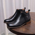 Men's Leather Plain Toe Side-Zip Chelsea Dress Boots