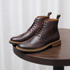 Wingtip Brogue Leather Back-Zip Lace-Up Boots for Men