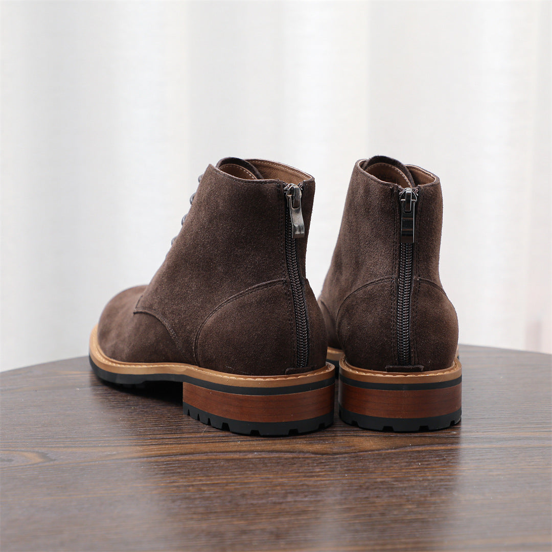 Men's Suede Plain Toe Back-Zip Lace-Up Ankle Dress Boots