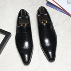 Brogue Slip-On Men's Business Casual Loafers Pointed Toe Dress Shoes