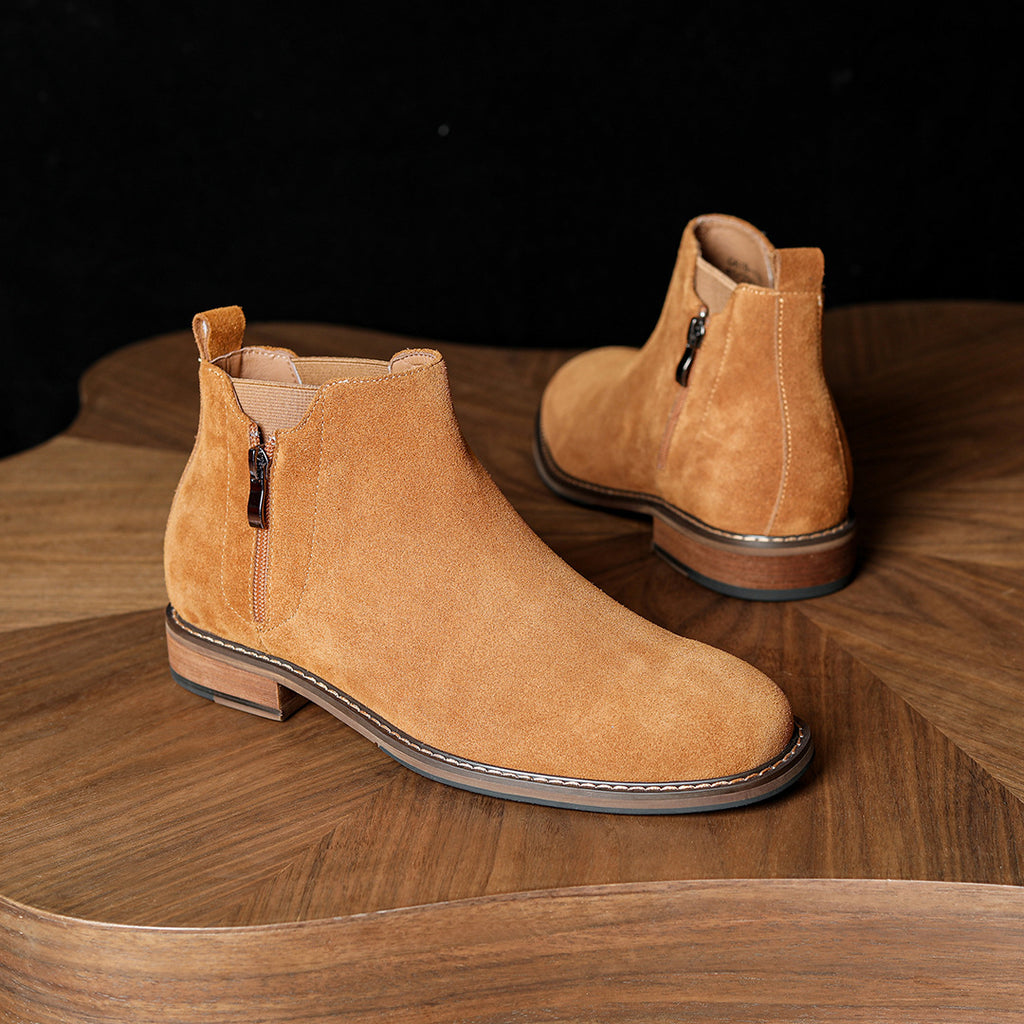 Men's Suede Plain Toe Side-Zip Chelsea Ankle Boots