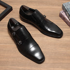 Fashion Men's Double Buckle Dress Shoes Genuine Leather