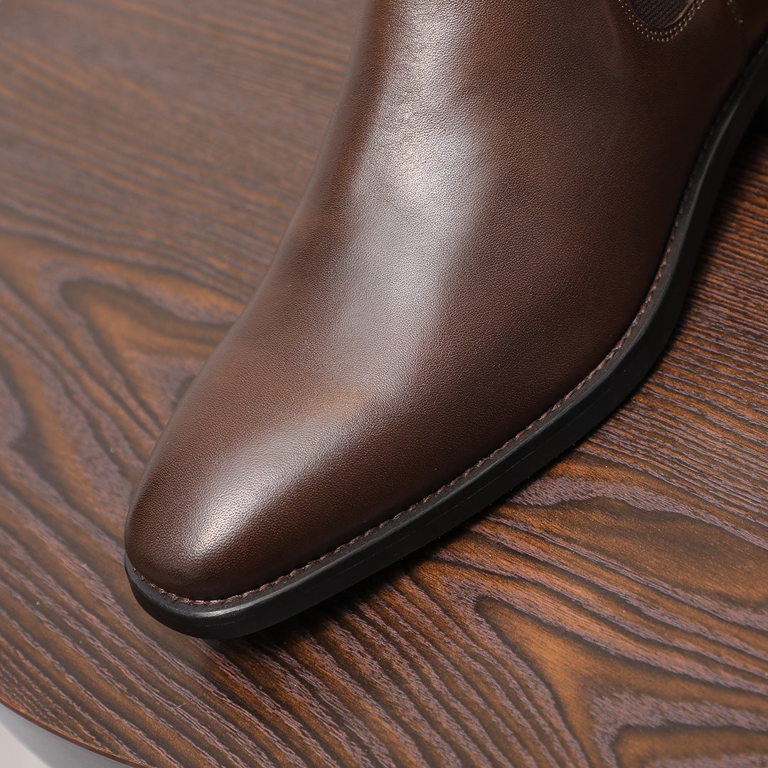 Pointed Plain Toe Leather Chelsea Boots for Men