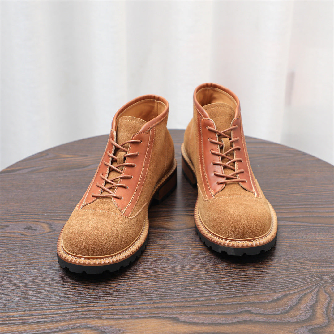Men's Suede Leather-Trim Lug Sole Lace-Up Ankle Boots