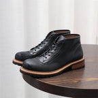 Men's Leather Textured Cap Toe Lug Sole Lace-Up Boots