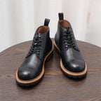Cap Toe Leather Contrast-Welt Lace-Up Boots for Men