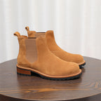 Round Plain Toe Suede Contrast-Welt Chelsea Boots for Men