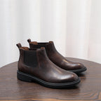 Men's Leather Plain Toe Elastic Gore Chelsea Dress Boots
