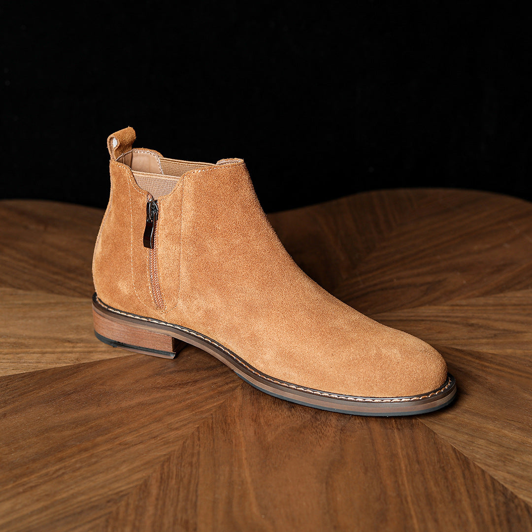 Men's Suede Plain Toe Side-Zip Chelsea Ankle Boots