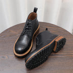 Cap Toe Leather Contrast-Welt Lace-Up Boots for Men