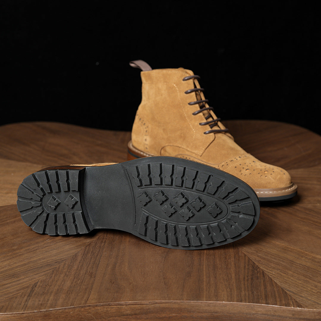 Men's Suede Wingtip Brogue Lace-Up Ankle Dress Boots