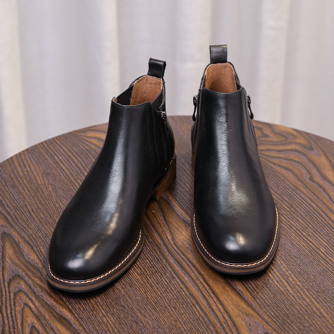 Men's Leather Plain Toe Side-Zip Chelsea Dress Boots