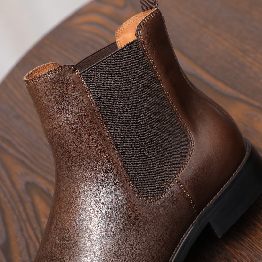 Pointed Plain Toe Leather Chelsea Boots for Men