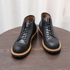 Men's Leather Textured Cap Toe Lug Sole Lace-Up Boots