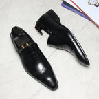 Brogue Slip-On Men's Business Casual Loafers Pointed Toe Dress Shoes