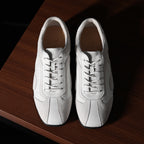 Men's genuine leather lace-up sneakers, white leather upper with lace front, low sole