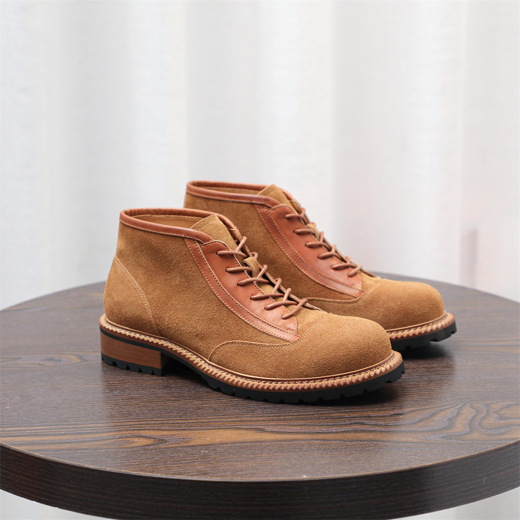 Men's Suede Leather-Trim Lug Sole Lace-Up Ankle Boots