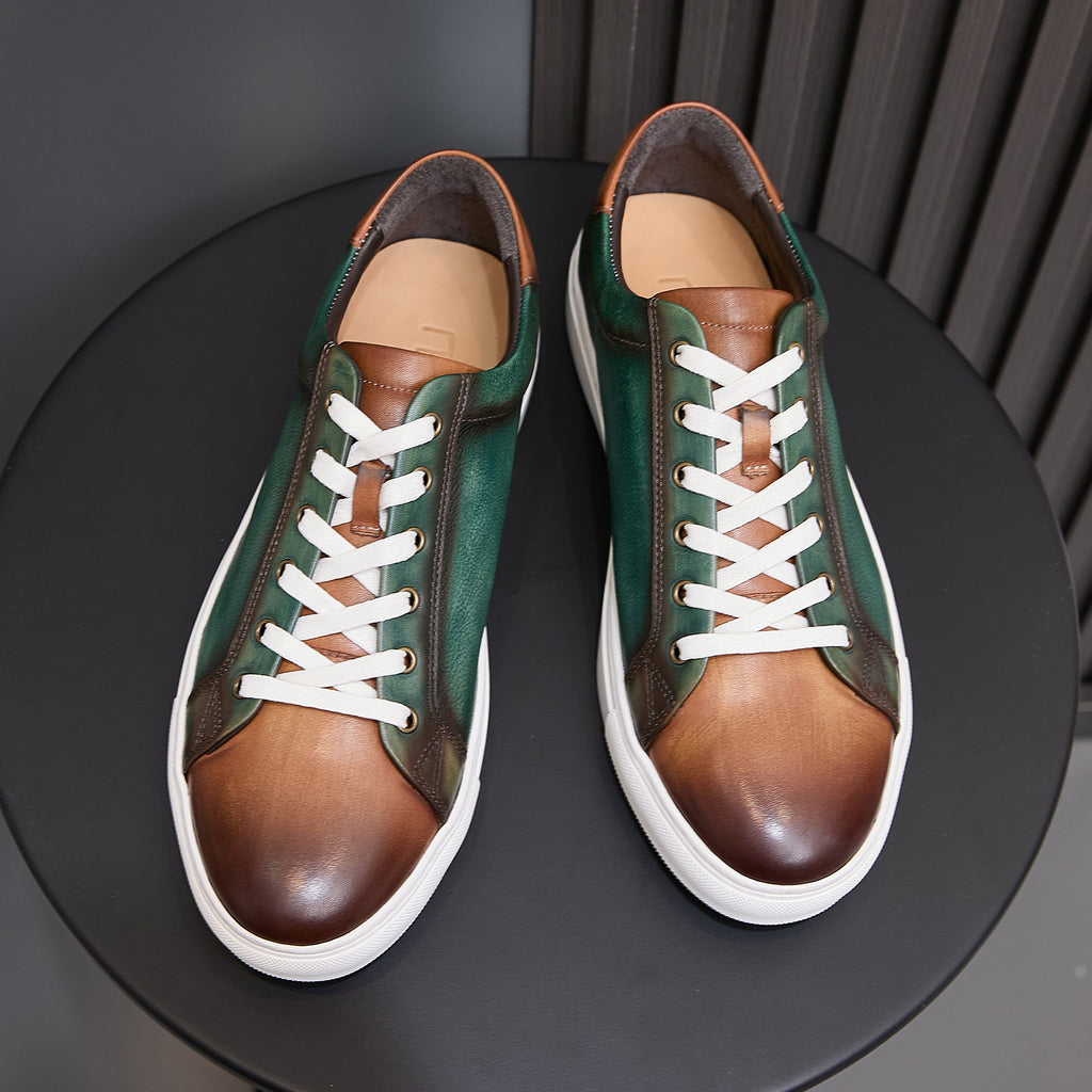 Men's Premium Two-Tone Patina Leather Sneakers
