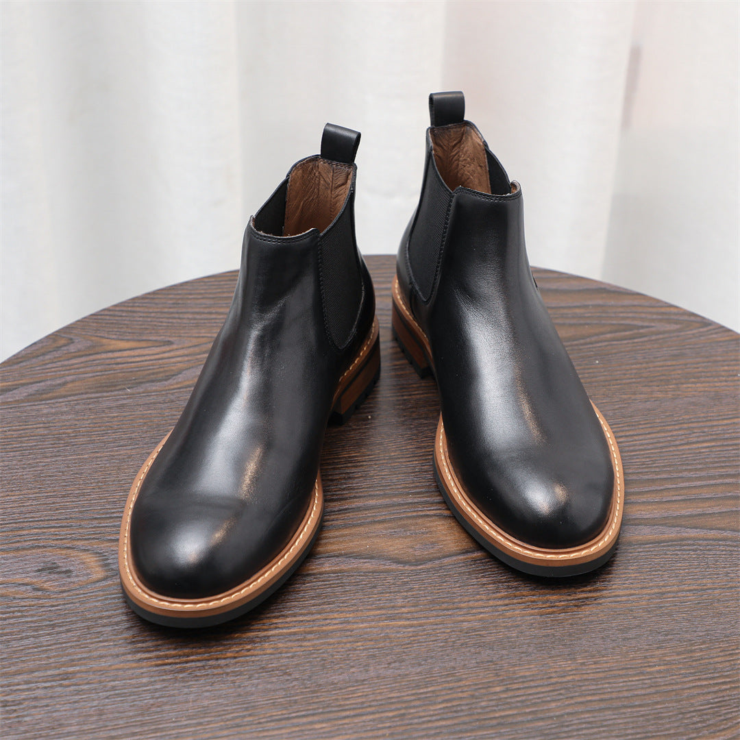 Men's Leather Contrast Welt Lug Sole Chelsea Dress Boots