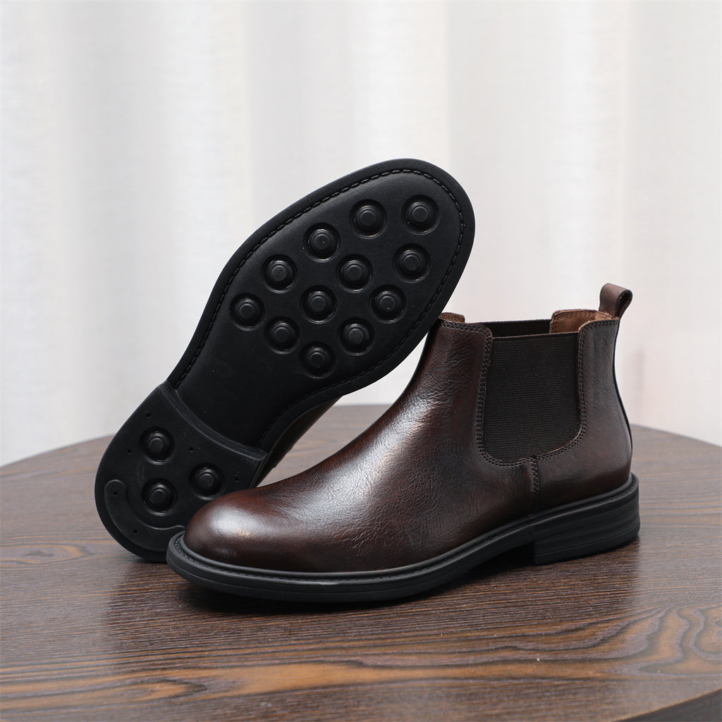 Men's Leather Plain Toe Elastic Gore Chelsea Dress Boots