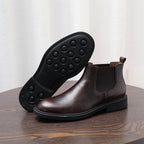 Men's Leather Plain Toe Elastic Gore Chelsea Dress Boots