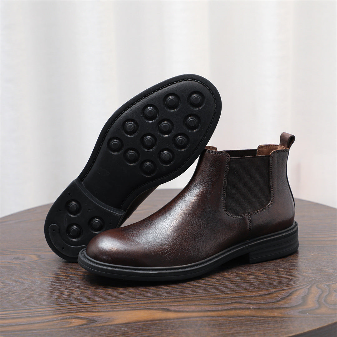 Men's Leather Plain Toe Elastic Gore Chelsea Dress Boots