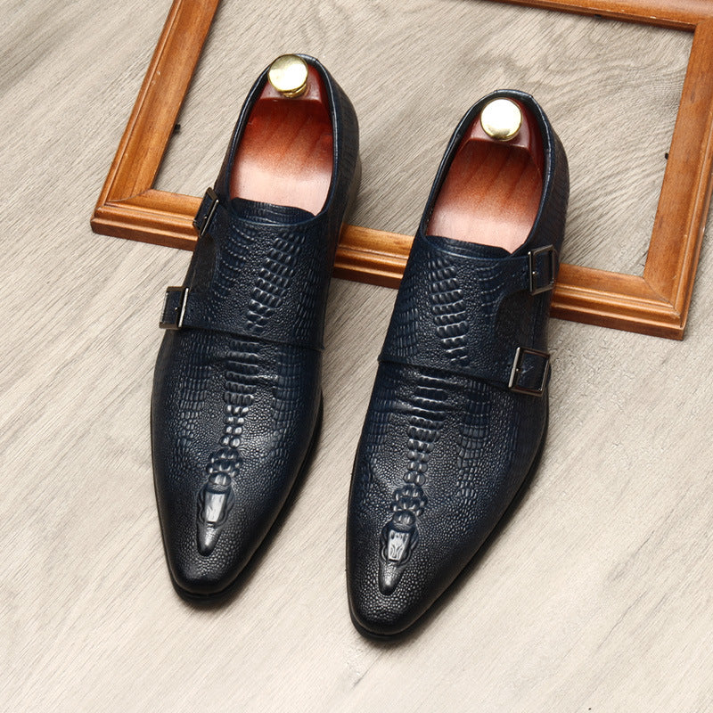 Men's Scaly Twin-Buckle Shoes: Fashion Elite-Groomsman Dress Shoes