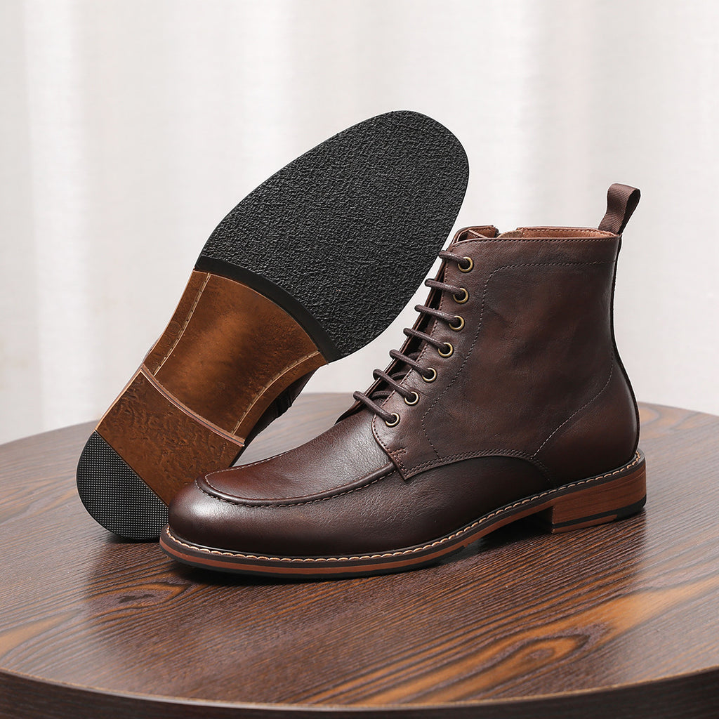 Men's Leather Moc Toe Side-Zip Lace-Up Ankle Boots