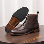 Men's Leather Moc Toe Side-Zip Lace-Up Ankle Boots