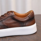 Men's brown leather sneaker upper with lace-up and white platform sole