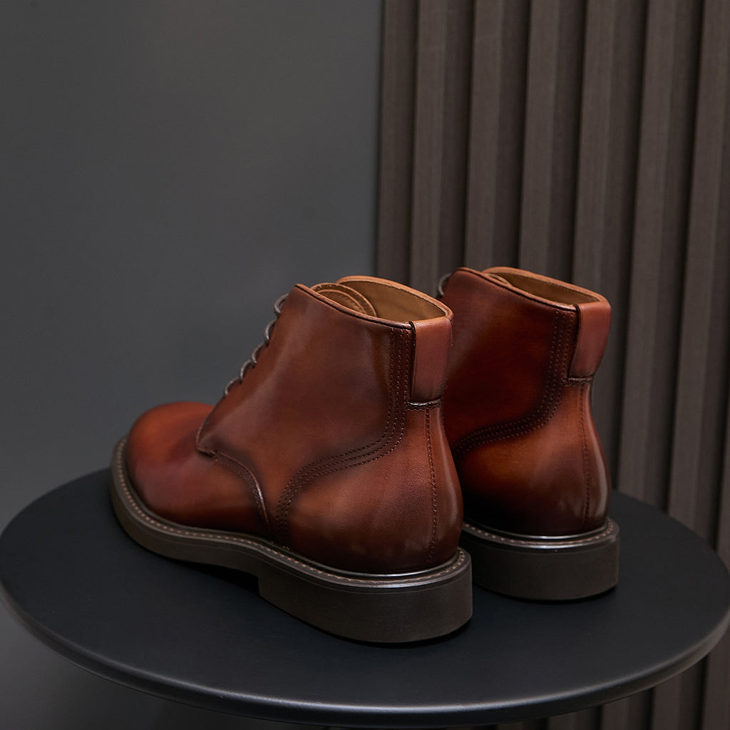 Plain Toe Leather Derby Ankle Boots for Men