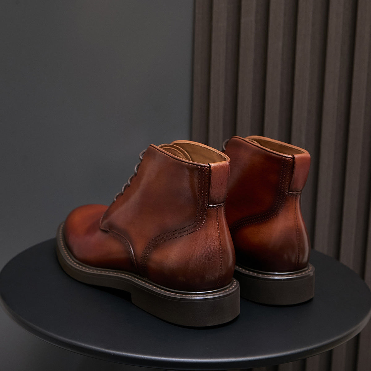 Plain Toe Leather Derby Ankle Boots for Men