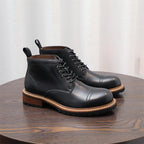 Cap Toe Leather Contrast-Welt Lace-Up Boots for Men